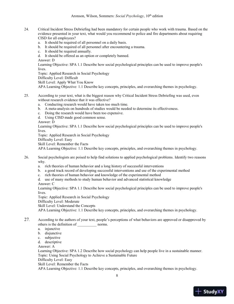 Test Bank for Social Psychology, 10th Edition, page 10