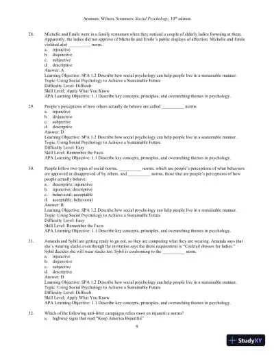 Test Bank for Social Psychology, 10th Edition - Page 11 preview image