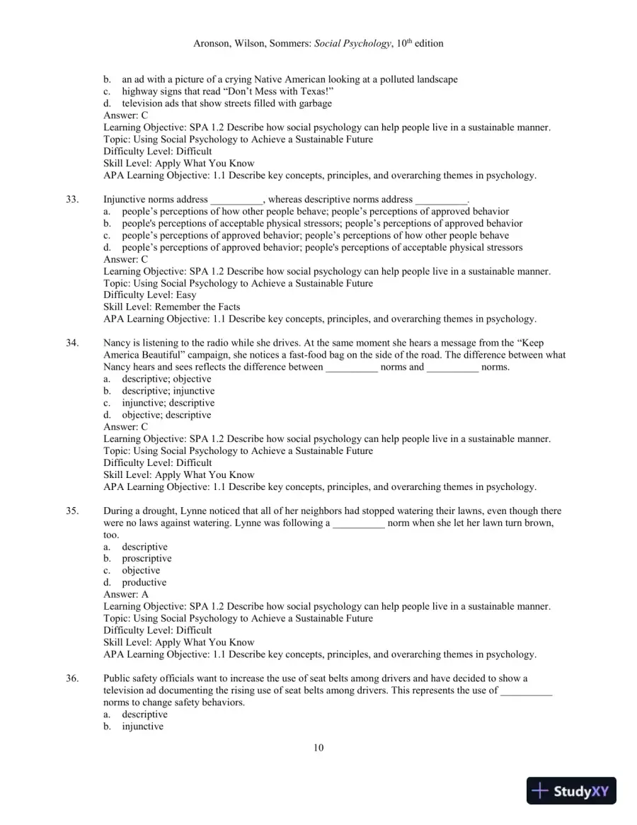 Test Bank for Social Psychology, 10th Edition, page 12