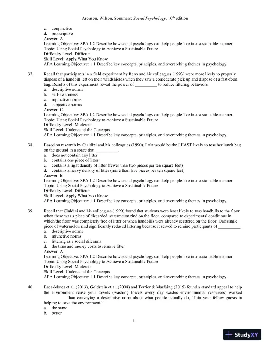 Test Bank for Social Psychology, 10th Edition, page 13