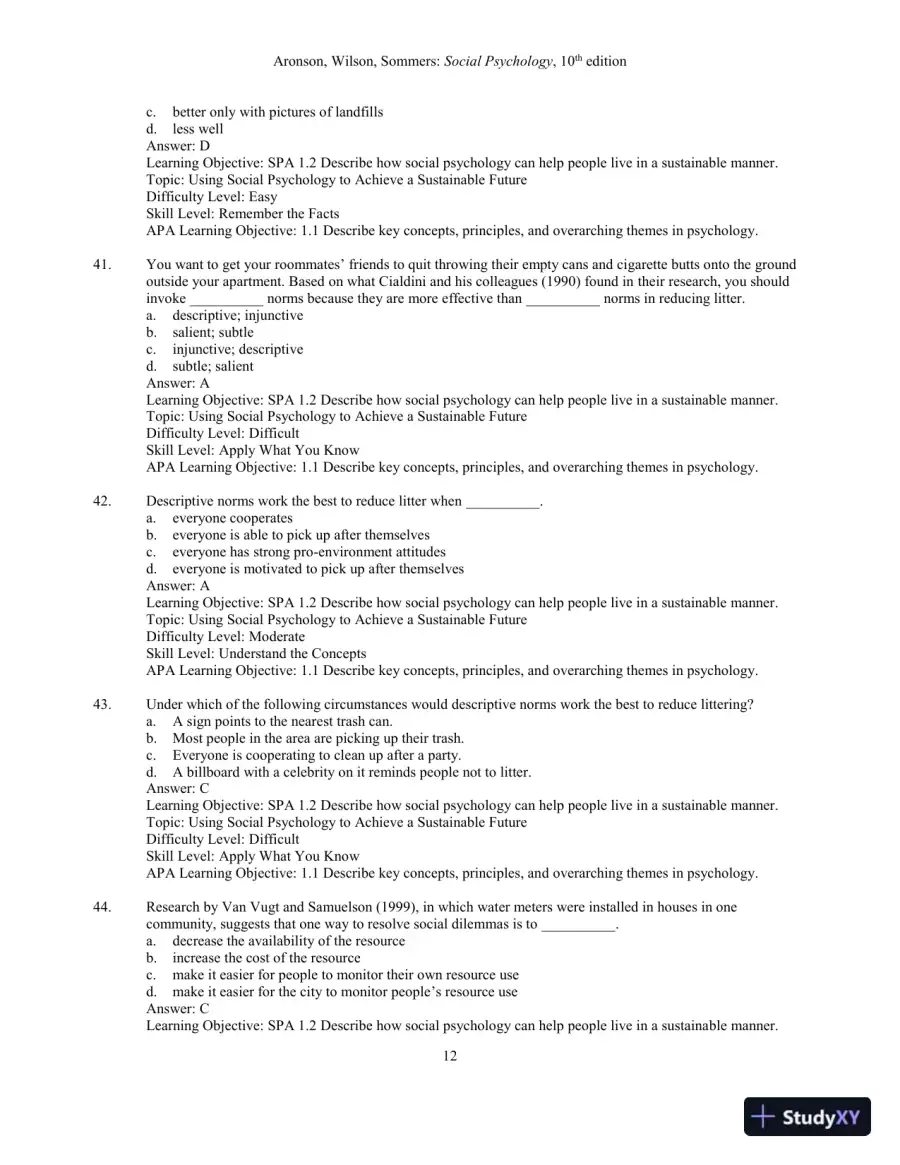 Test Bank for Social Psychology, 10th Edition, page 14