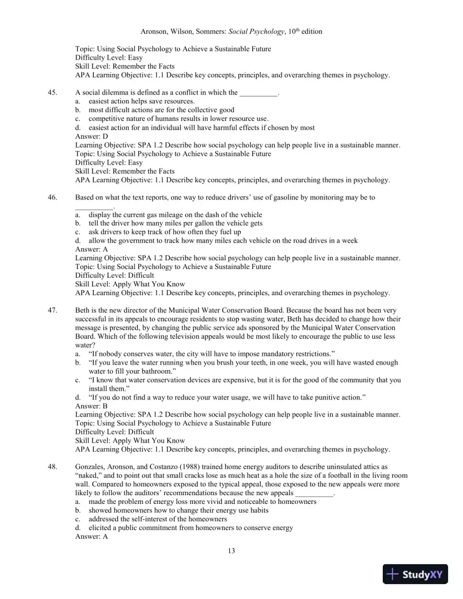 Test Bank for Social Psychology, 10th Edition, page 15