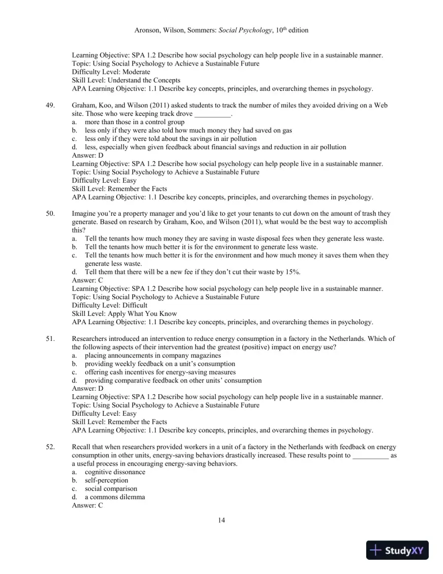 Test Bank for Social Psychology, 10th Edition, page 16