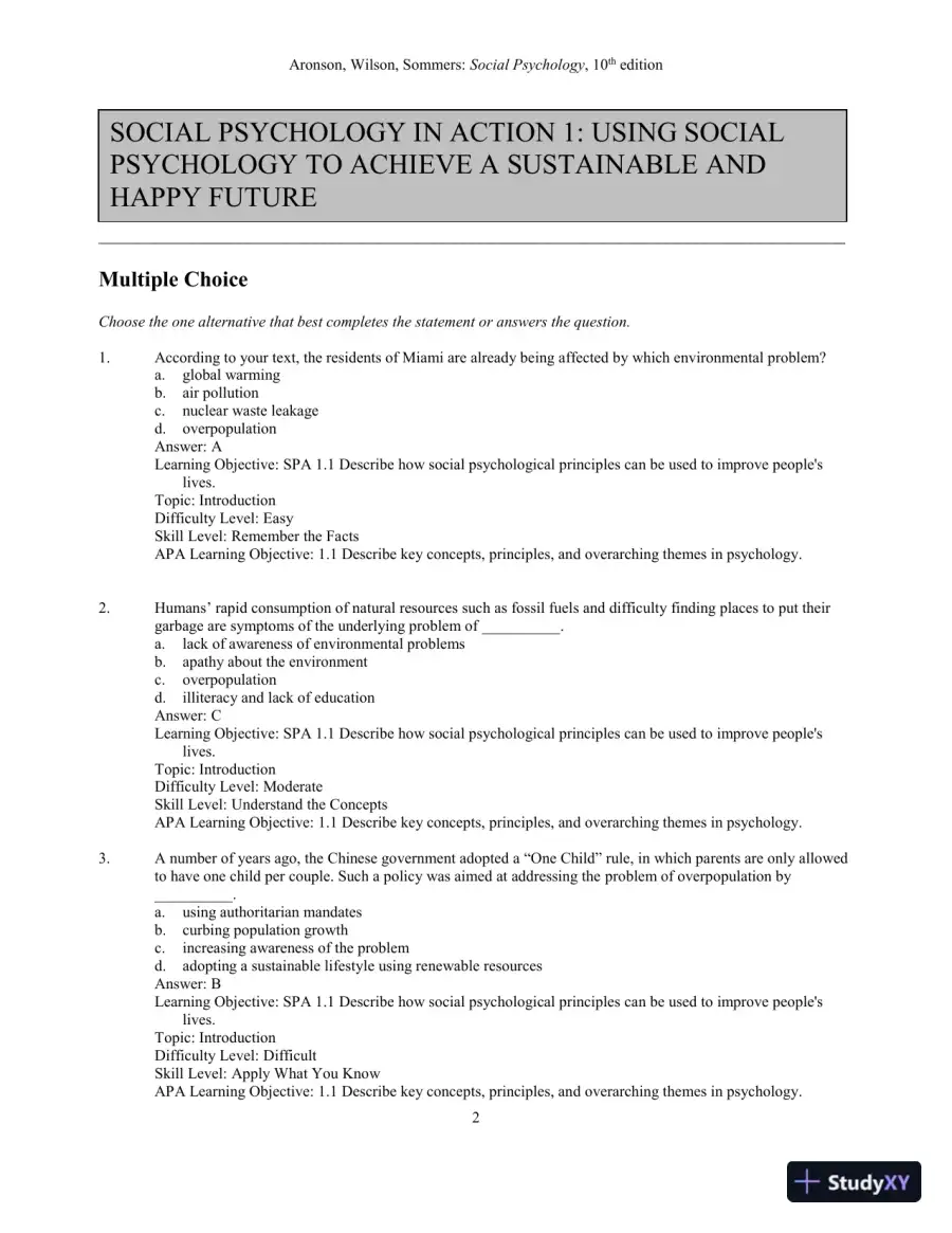 Test Bank for Social Psychology, 10th Edition, page 4