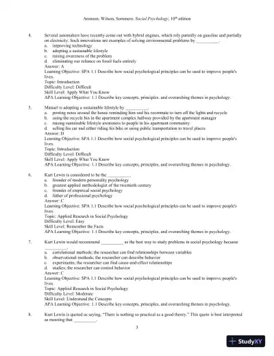 Test Bank for Social Psychology, 10th Edition - Page 5 preview image