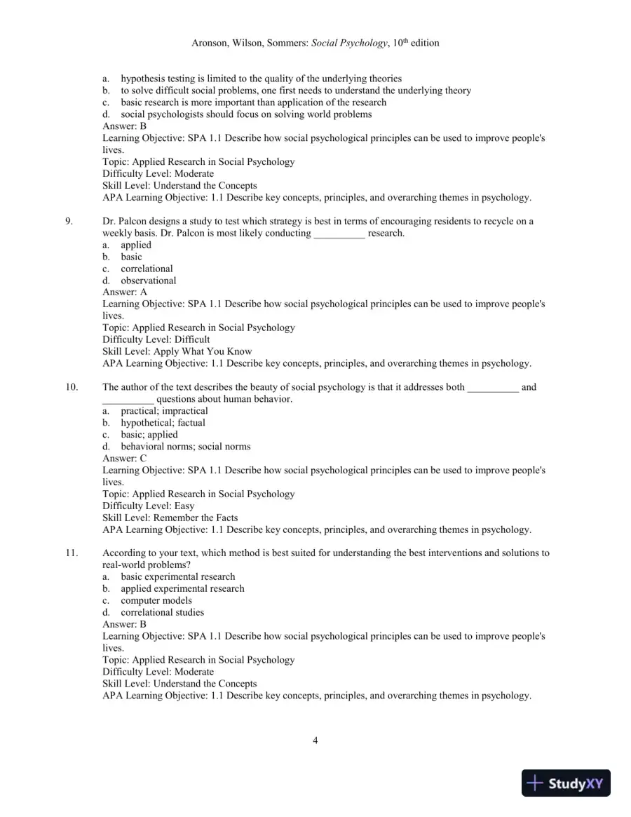 Test Bank for Social Psychology, 10th Edition, page 6