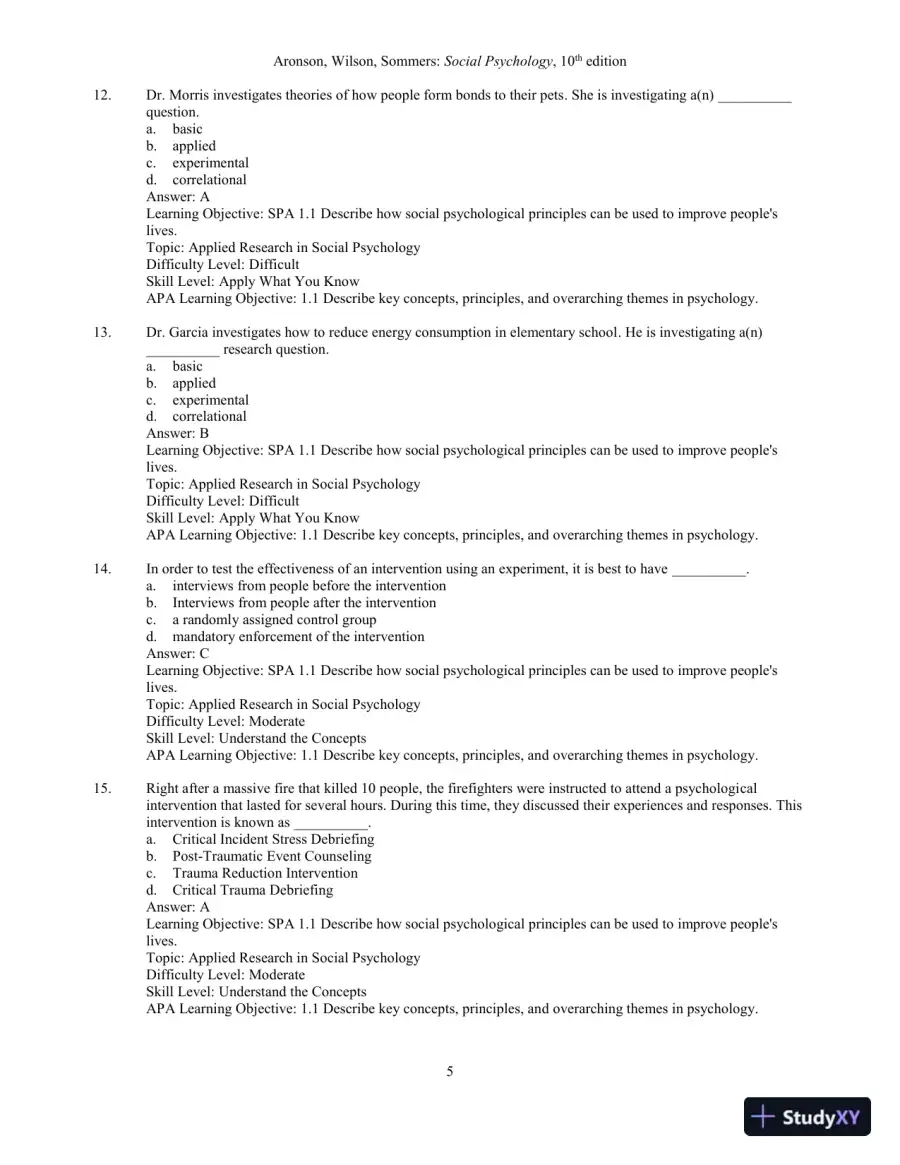 Test Bank for Social Psychology, 10th Edition, page 7