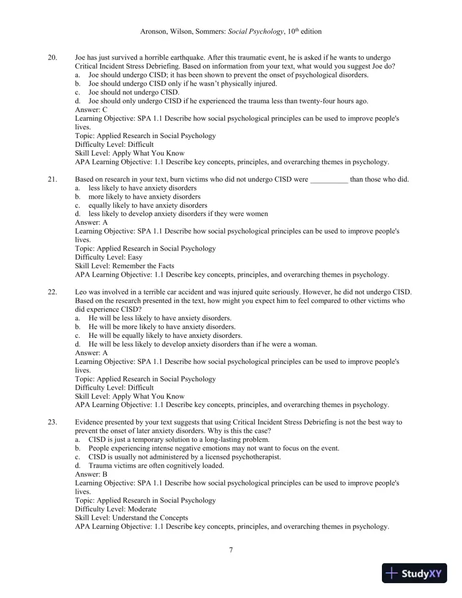 Test Bank for Social Psychology, 10th Edition, page 9