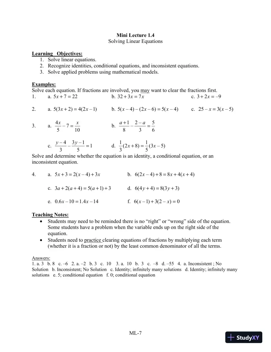 Test Bank for Algebra for College Students, 8th Edition, page 13