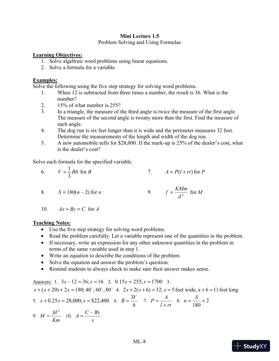Test Bank for Algebra for College Students, 8th Edition, page 14