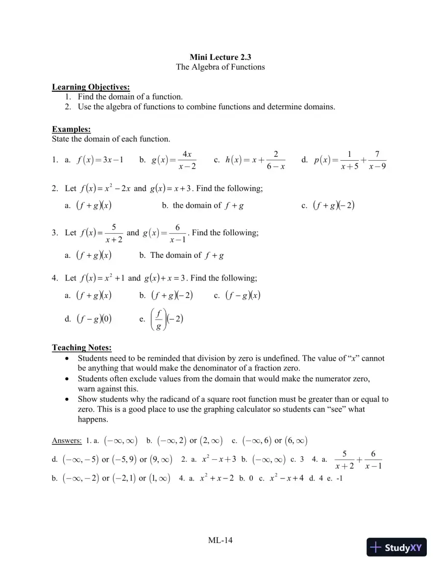 Test Bank for Algebra for College Students, 8th Edition, page 20