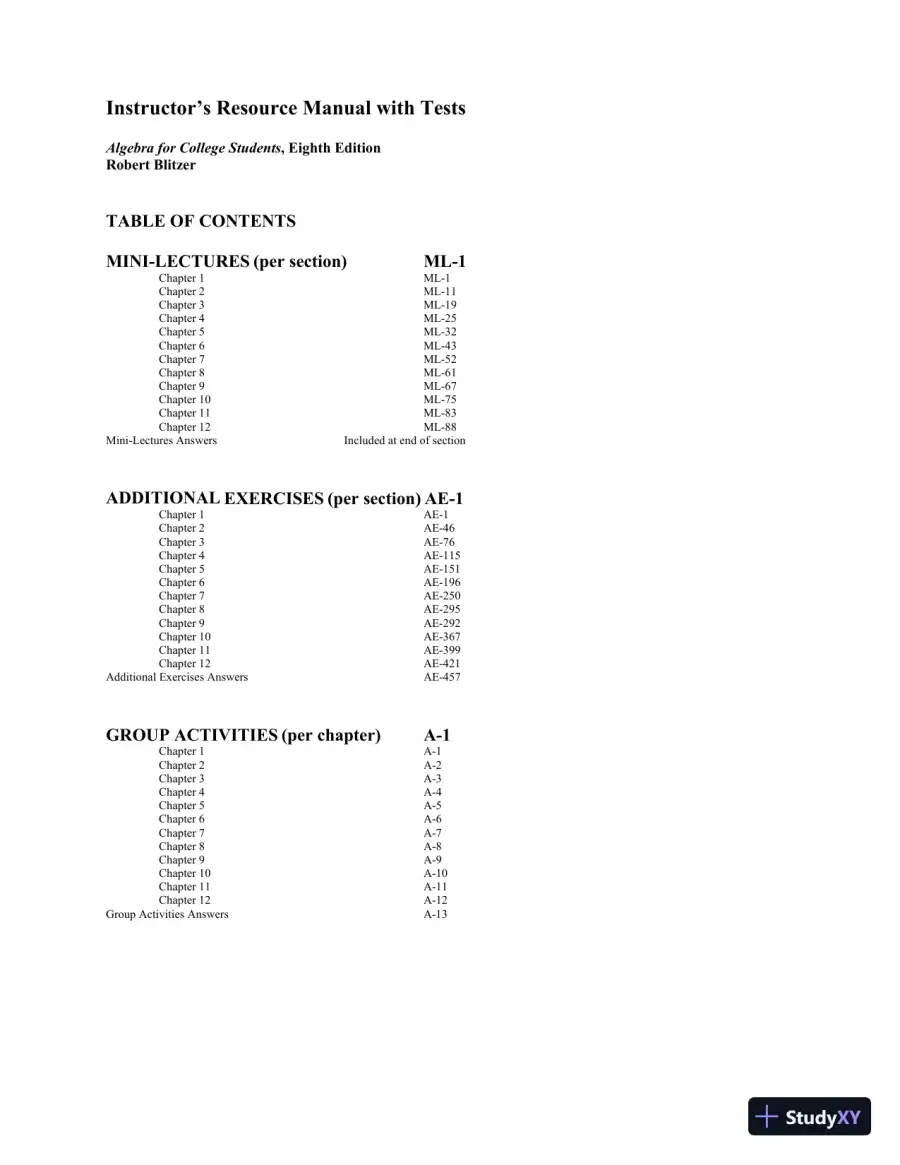 Test Bank for Algebra for College Students, 8th Edition, page 3
