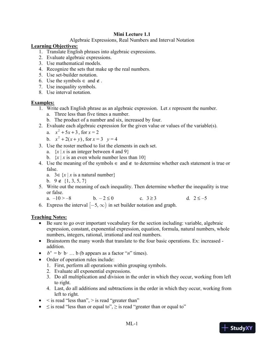 Test Bank for Algebra for College Students, 8th Edition, page 7