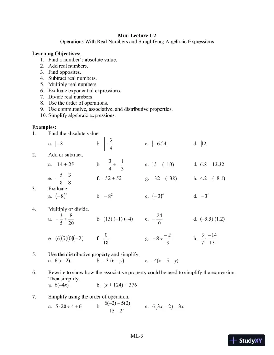 Test Bank for Algebra for College Students, 8th Edition, page 9