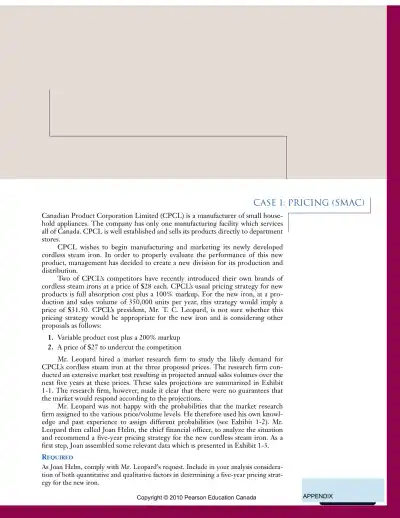 Solution Manual For Cost Accounting: Managerial Emphasis with MyAccountingLab, Fifth Canadian Edition - Page 1 preview image