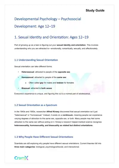 Developmental Psychology - Psychosocial Development Age 12–19 - Page 1 preview image