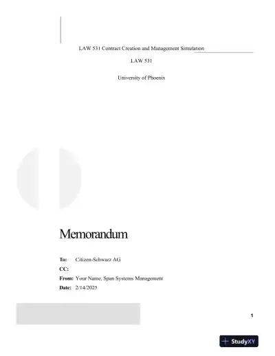 LAW 531 Contract Creation and Management Simulation - University of Phoenix - Page 1 preview image