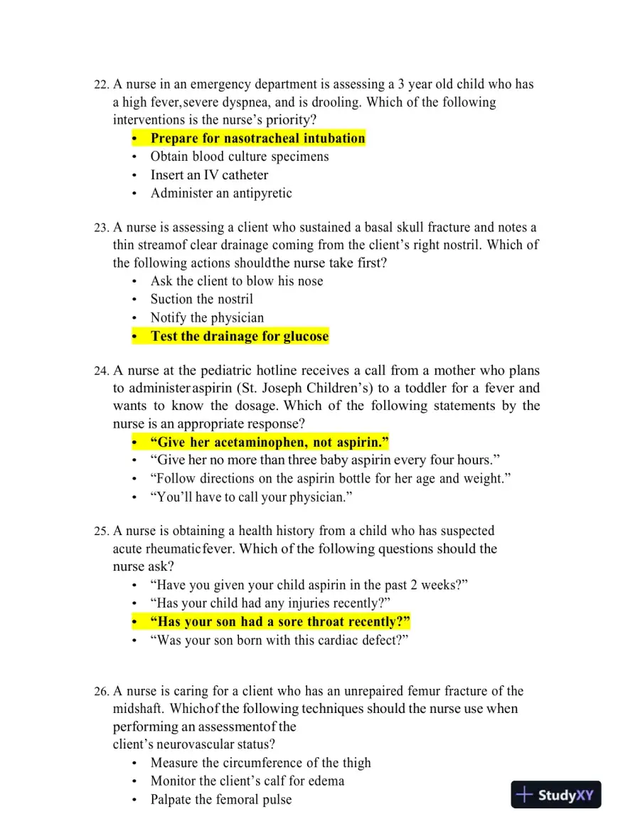 ATI Paediatrics Final Exam With Answers (99 Solved Questions), page 10