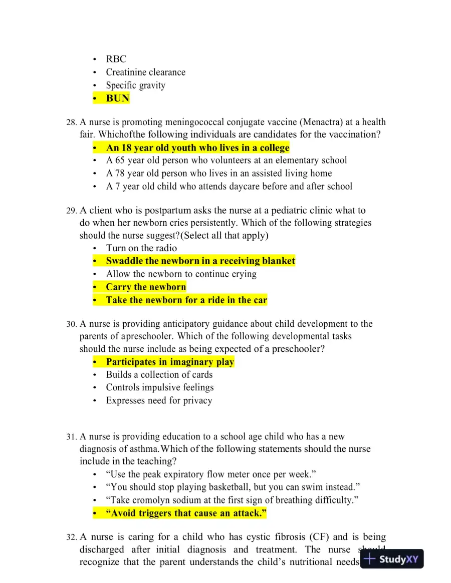 ATI Paediatrics Final Exam With Answers (99 Solved Questions), page 12