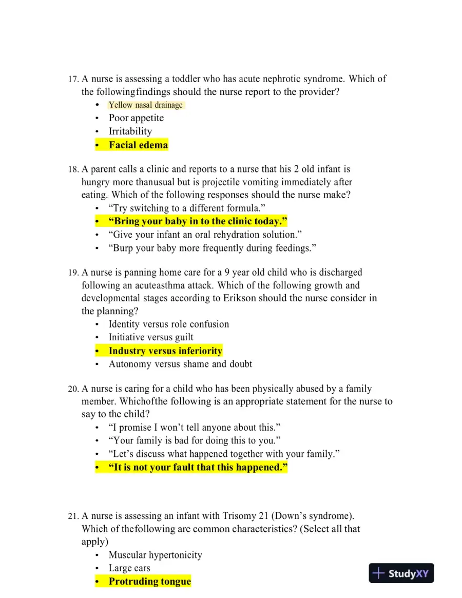 ATI Paediatrics Final Exam With Answers (99 Solved Questions), page 8