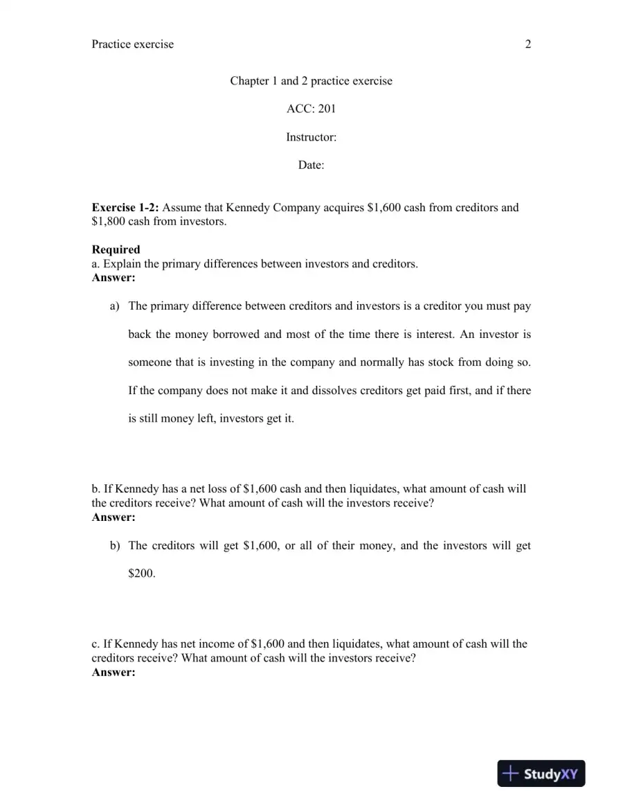 ACC 201: Practice Exercises for Chapters 1 & 2 � Financial Transactions and Statements, page 3