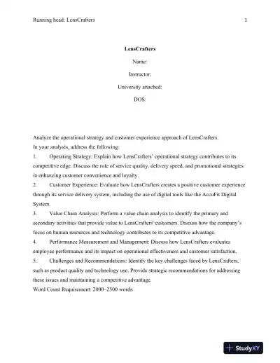 Operational Strategy and Customer Experience Analysis of LensCrafters: A Comprehensive Approach to Competitive Advantage - Page 1 preview image