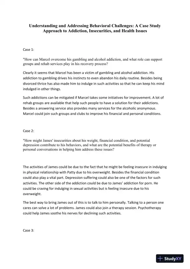 Understanding And Addressing Behavioral Challenges: A Case Study Approach To Addiction, Insecurities, And Health Issues - Page 1 preview image