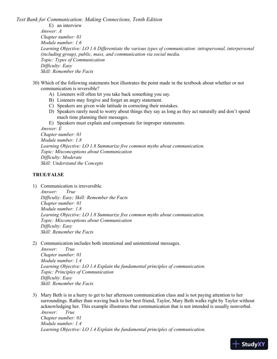 Test Bank for Communication: Making Connections, 10th Edition, page 10