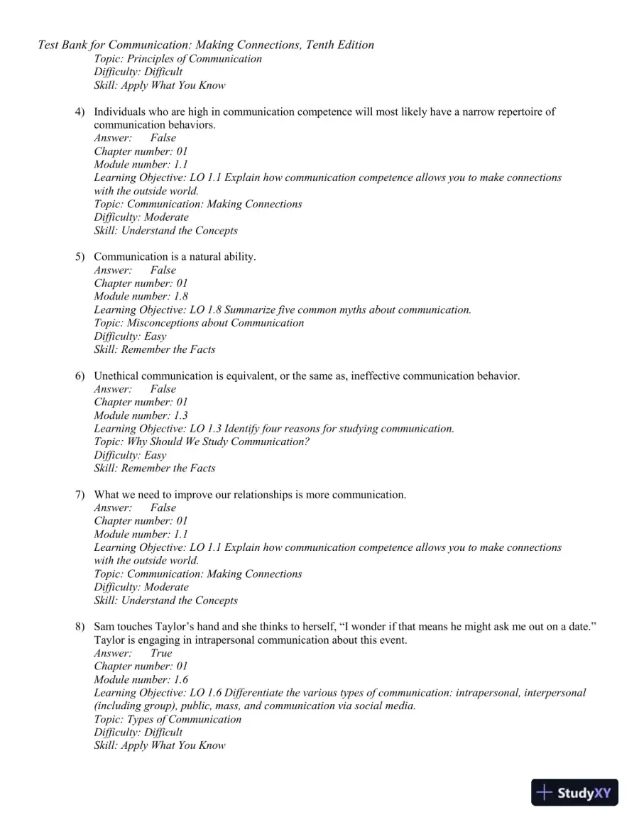 Test Bank for Communication: Making Connections, 10th Edition, page 11