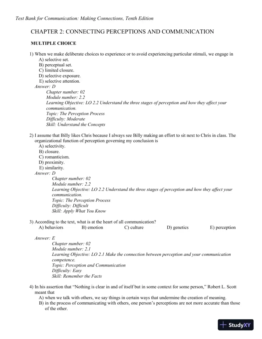 Test Bank for Communication: Making Connections, 10th Edition, page 19