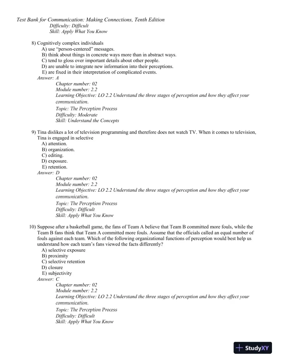 Test Bank for Communication: Making Connections, 10th Edition, page 21