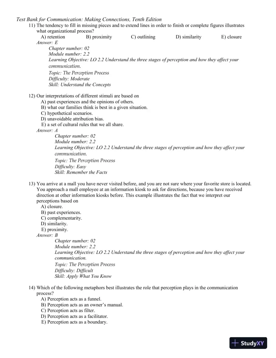 Test Bank for Communication: Making Connections, 10th Edition, page 22