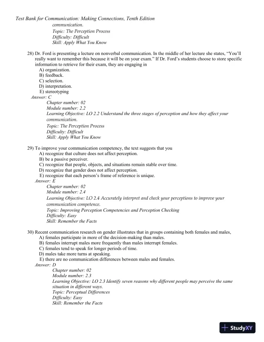 Test Bank for Communication: Making Connections, 10th Edition, page 27