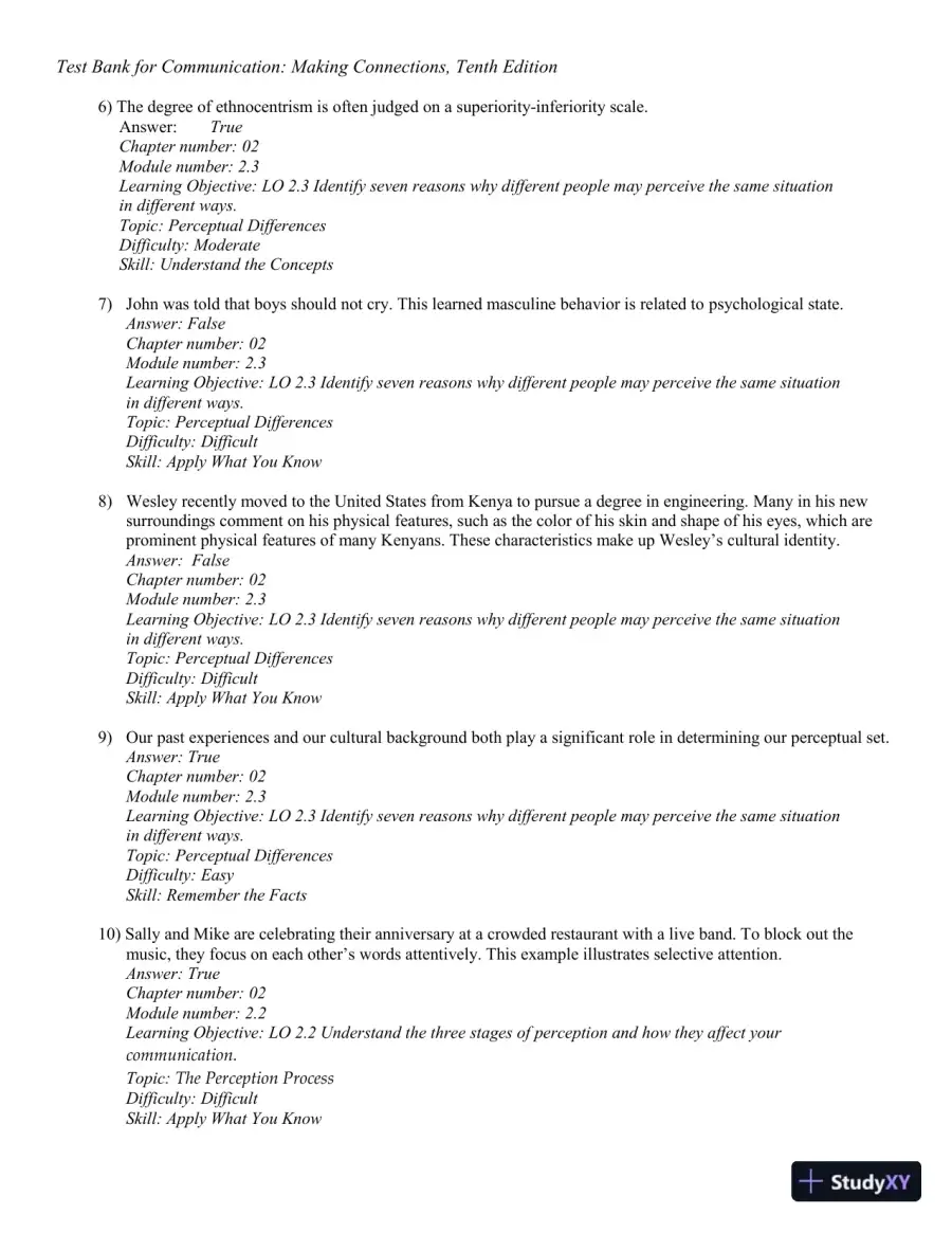 Test Bank for Communication: Making Connections, 10th Edition, page 29