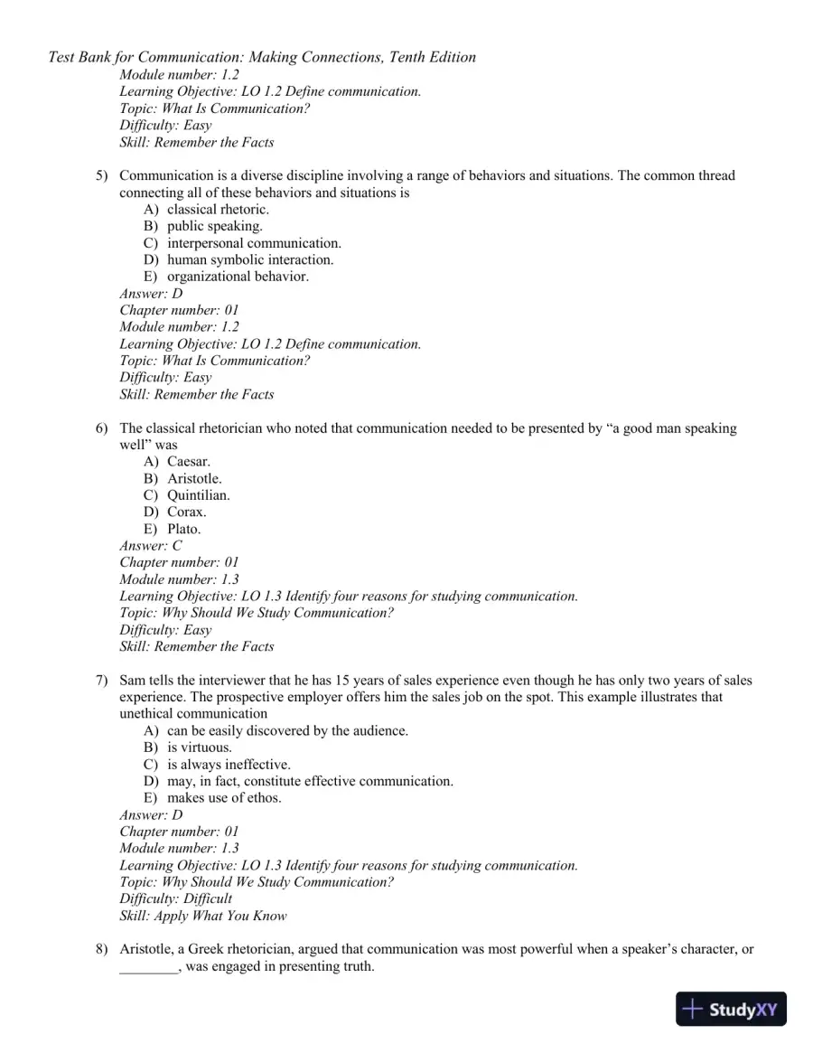 Test Bank for Communication: Making Connections, 10th Edition, page 3