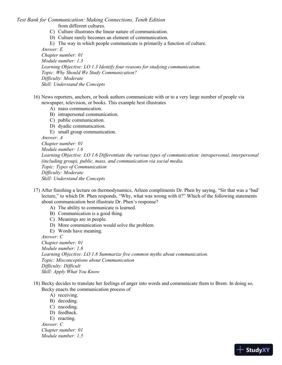 Test Bank for Communication: Making Connections, 10th Edition, page 6