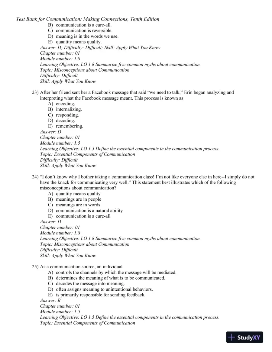 Test Bank for Communication: Making Connections, 10th Edition, page 8