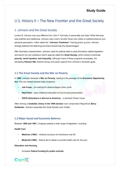 U.S. History II - The New Frontier and the Great Society - Page 1 preview image