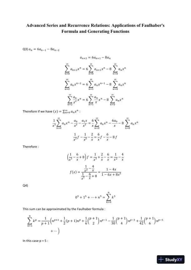 Advanced Series And Recurrence Relations: Applications Of Faulhaber's Formula And Generating Functions - Page 1 preview image