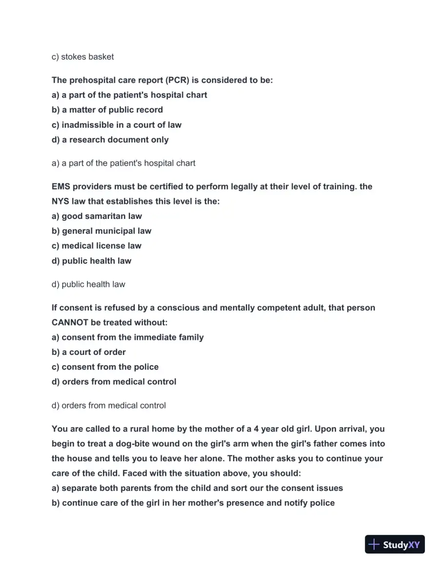 2024-2025 NYS EMT Practice Exam with Answers (98 Solved Questions), page 3
