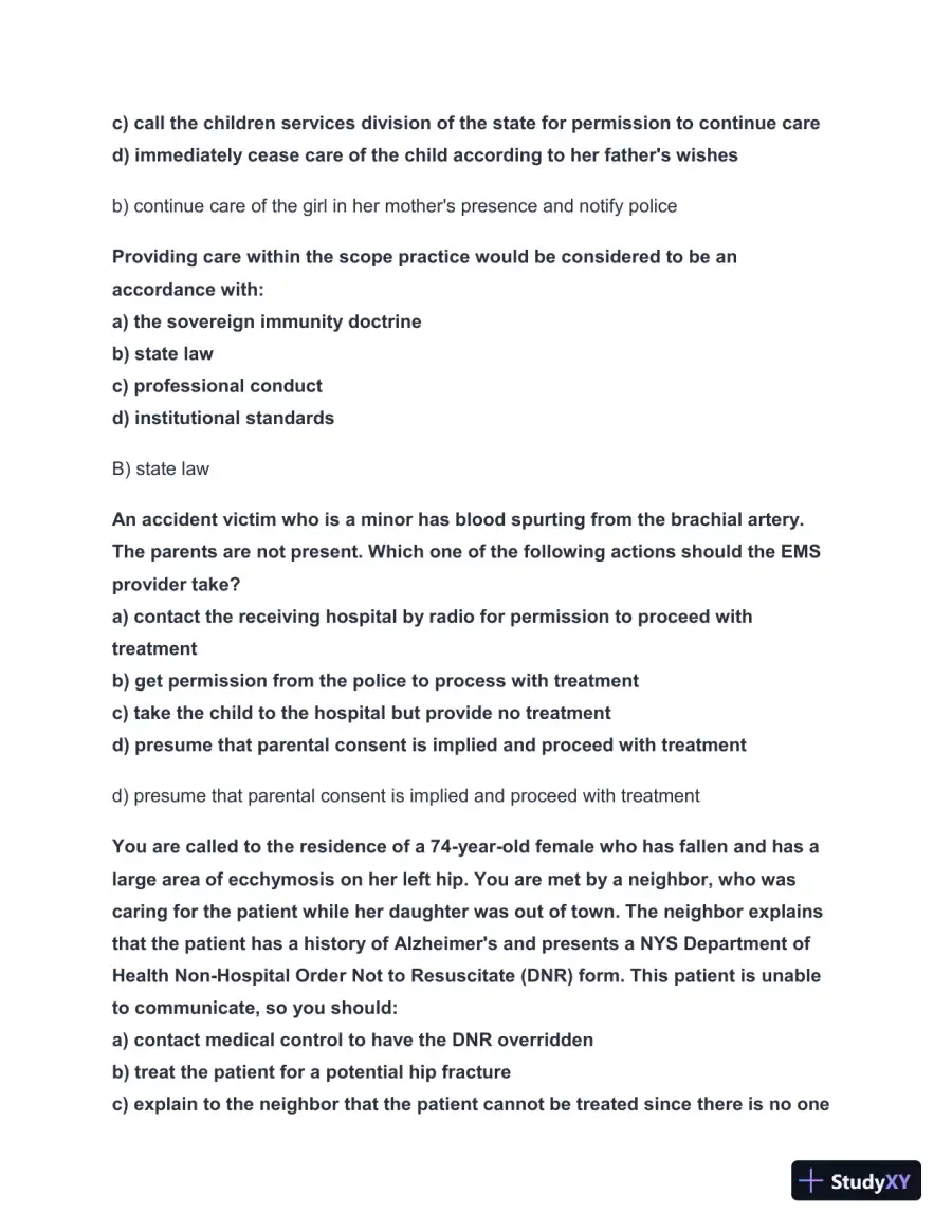 2024-2025 NYS EMT Practice Exam with Answers (98 Solved Questions), page 4
