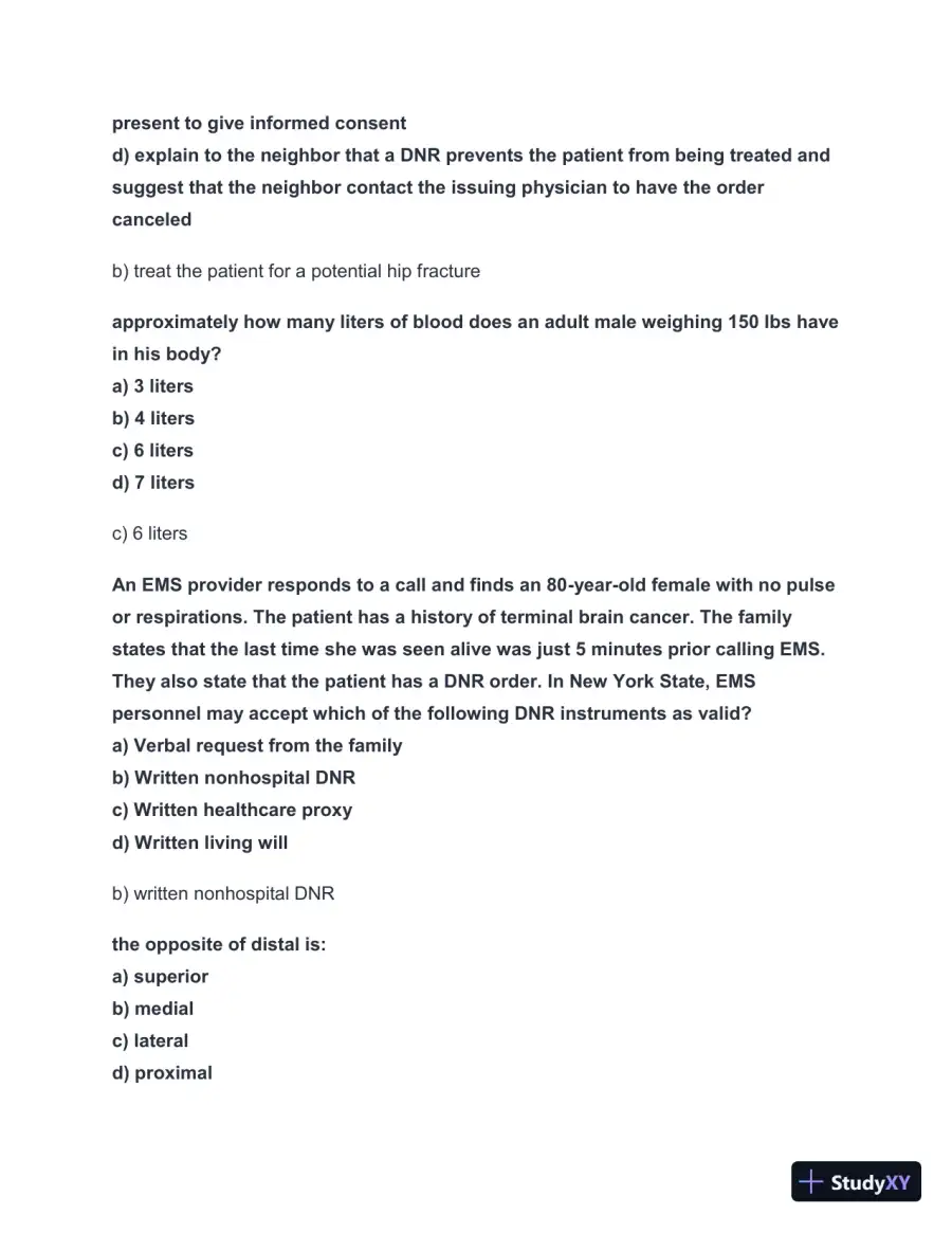 2024-2025 NYS EMT Practice Exam with Answers (98 Solved Questions), page 5