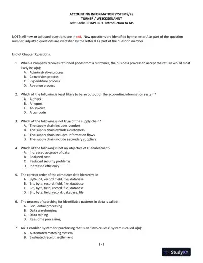 Accounting Information Systems: The Processes and Controls 2nd Edition Test Bank - Page 1 preview image