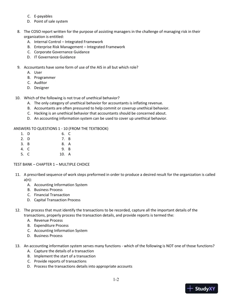 Accounting Information Systems: The Processes and Controls 2nd Edition Test Bank, page 3
