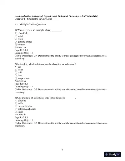 Test Bank For Chemistry: An Introduction to General, Organic, and Biological Chemistry 13th Edition Test Bank - Page 1 preview image