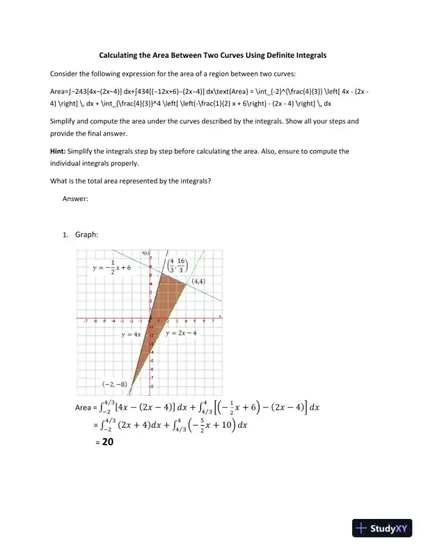 Calculating The Area Between Two Curves Using Definite Integrals - Page 1 preview image