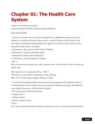 Test Bank For Introduction To Medical-Surgical Nursing, 6th Edition - Page 1 preview image