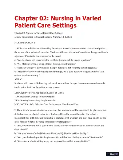 Test Bank For Introduction To Medical-Surgical Nursing, 6th Edition - Page 14 preview image