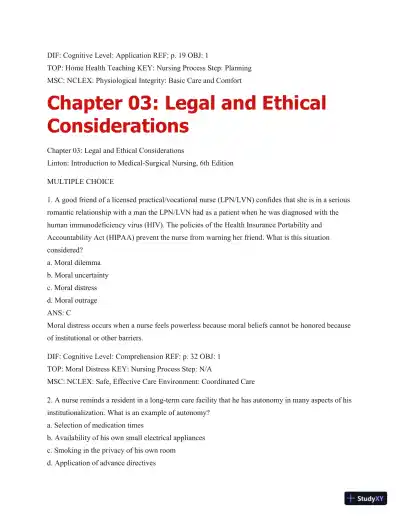 Test Bank For Introduction To Medical-Surgical Nursing, 6th Edition - Page 26 preview image