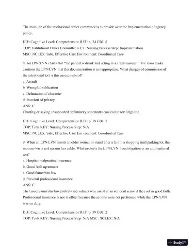 Test Bank For Introduction To Medical-Surgical Nursing, 6th Edition - Page 29 preview image